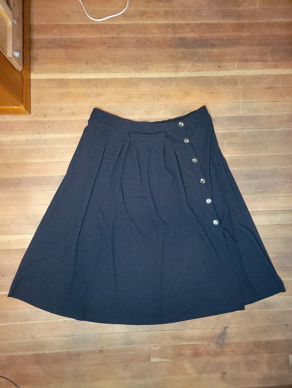 Black Side Button Accent A-Line Skirt